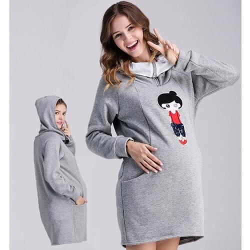 New Maternity Hoodies For Pregnant Women Outwear Pregnancy Coat Gray Home Cartoon Tops Maternity Clothes With Hood Sweatershirt