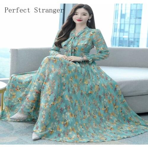 2020 Autumn New Arrival Hot Sale Stand Collar Lace Long Sleeve Women Long Dress High Quality Plus Size M-3XL