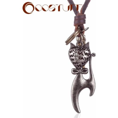 Fashion Vintage Statement Necklace Women Cute Cat Pendant Choker Jewelry Lovely Leather Rope necklaces & pendants collares mujer