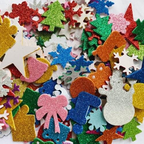 1bag/LOT.Glitter christmas foam stickers Early learning educational toys Creative activitity items Kindergarten craft diy toys