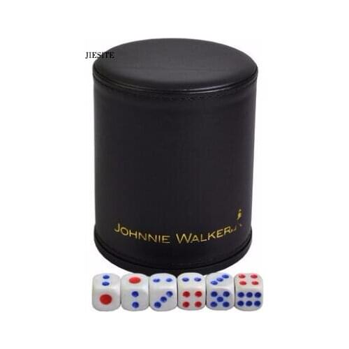 1PCS Leather Dice Cups Johnnie Walker Plastic with acrylic dices Polyhedral Dice Cup Poker Drinking Board Game Gambling Dice Box