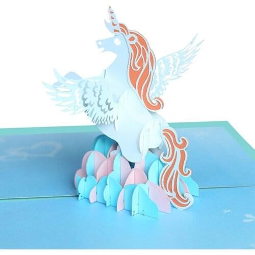 1PC Birthday Cards 3D Pop-Up Unicorn Cake Aircraft Handcrafted Origami Invitation Cake Card For Happy Birthday Party Supplies