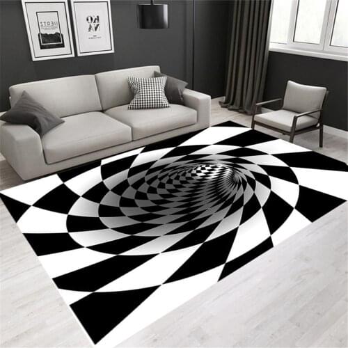 3d Vortex Illusion Rug Print Black White Grid Swirl Bottomless Hole Carpet No-slip Floormat Living Room Pad Doormat Home Decor