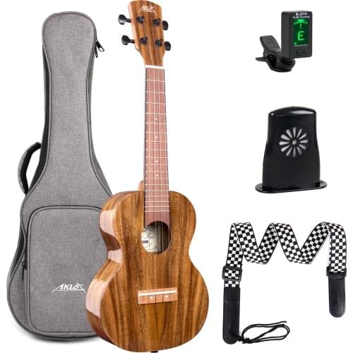 AKLOT All Solid Koa Wood Ukulele Concert 23 Inch 18 Frets Ukelele Hawaii Uke with Gig Bag Tuner Picks
