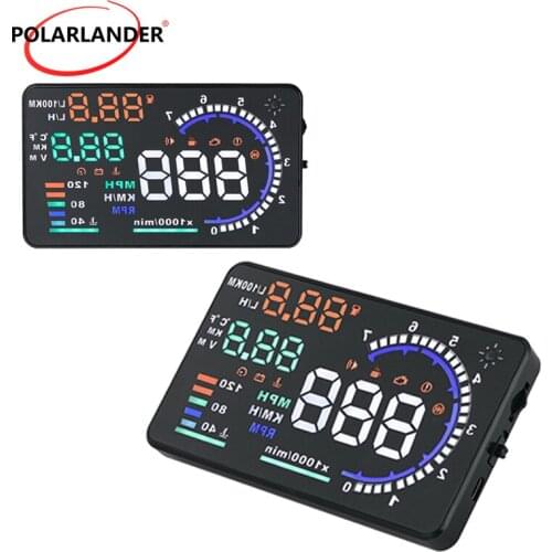 Car HUD GPS A8 Scanner Speed Warning Fuel Consumption Data Head Up Display OBD2 5.5" PolarLander Car HUD Display