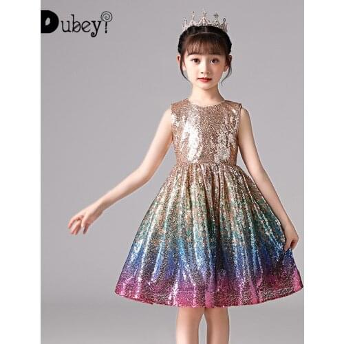 Champagne Sequin Dresses for Girls Sparkly Birthday Dress Big Girls Princess Formal Gown Elegant Teenage Girl Bow Dress