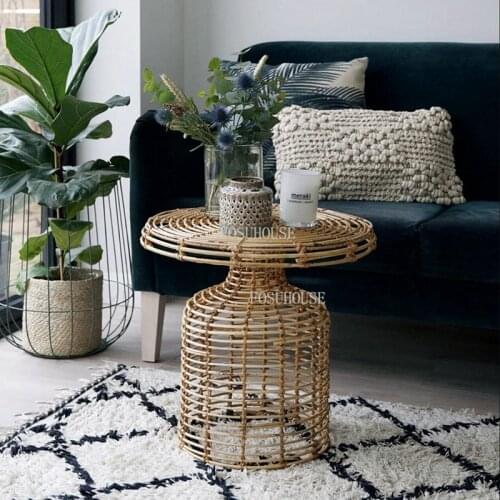 Rattan Tea Table Home Furniture Small Creative Natural Rattan Coffee Table Bedroom Tatami Storage Ins Real Rattan Side Tables