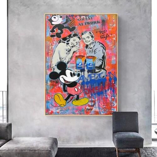 Disney Graffiti Street Art Banksy Mickey Mini Mouse Canvas Print Poster Donald Duck Wall Street Art Canvas Painting Posters Art