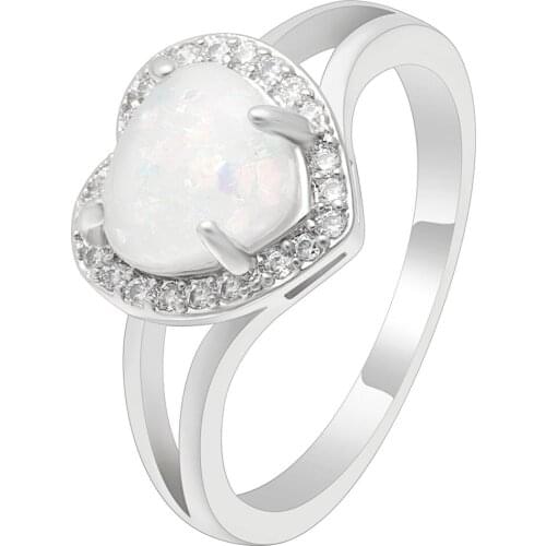 Hainon White Heart Fire Opal Rings for Women Micro-zircon Crystal Engagement Wedding Rings Jewelry Shining Ring Gifts