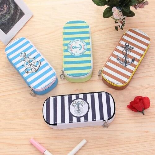 Creative PU leather large capacity stationery pencil case cute navy style pencil case student gift pencil case for school statio