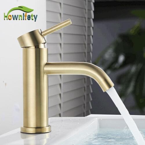 Brushed Golden polished Stainless Steel Paint Faucet Bathroom Basin Hot Cold Mixer Tap free ship Long Spout Crane faucets