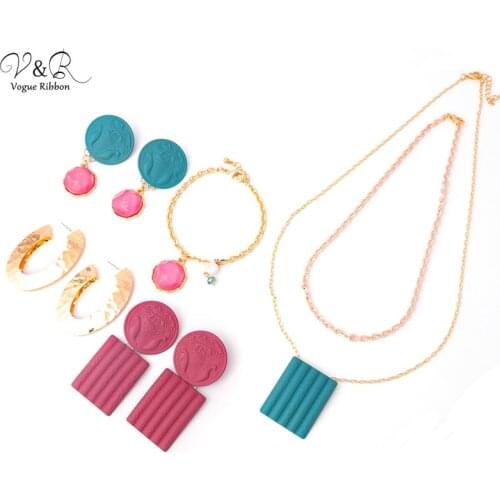 2020 Newest Diy Package Jewlery Set Wedding Jewelry Necklace Earring Bracelet Set With Rubber Coated Hammered Effect Metal Plate