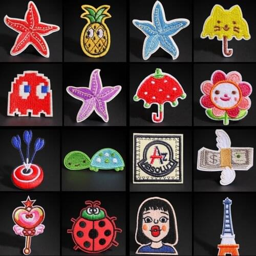 Cartoon Starfish Sun Flower Things Iron On Patches For Clothing Embroidery Stripe On Clothes Cute DIY Umbrella Applique Badges