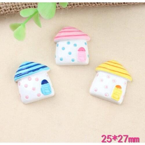 Newest 10pcs 25*27mm Cute Mushroom House Shape Flatback Resin Cabochon Clay Bead Charm pendant Girl Hair Jewelry Bow Center DIY