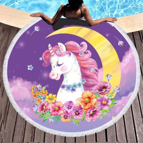 New Moon Unicorn Round Printed Beach Towel Microfiber Printed Summer Bibulous Bath Towel Adult Shawl Mat 150CM