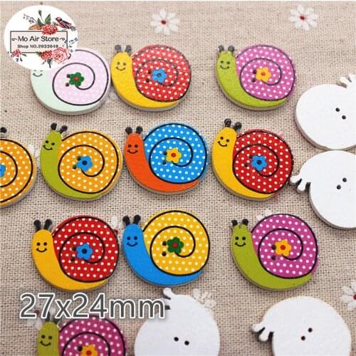 20pcs Mixed color painting snail Wooden Decorative Button 2 Holes Fit Sewing DIY Scrapbooking Craft