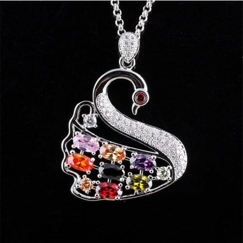 RONGQING 4pcs/lot Fashion Elegant AAA Zircon Swan Pendant Necklace Micro Inlay Zirconia Animal Pendant Necklace Jewelry Gifts