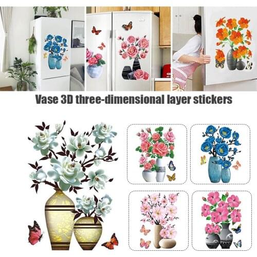 DIY Plant Vase 3D Stereo Stickers Self-Adhesive Wall Refrigerator Decoration Waterproof JS22