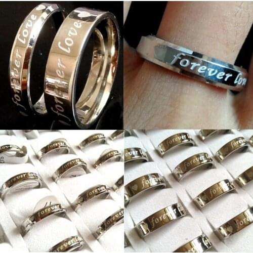 24pcs Silver FOREVER LOVE lovers Couples Rings Stainless Steel Wedding Engagement Rings Anniversary Gift Birthday Gift