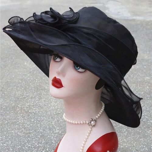 Free Shipping Summer Hat Women Wide Brim Sun Hat Wedding Church Sea Beach Hats for Women Floppy Ladies Hat