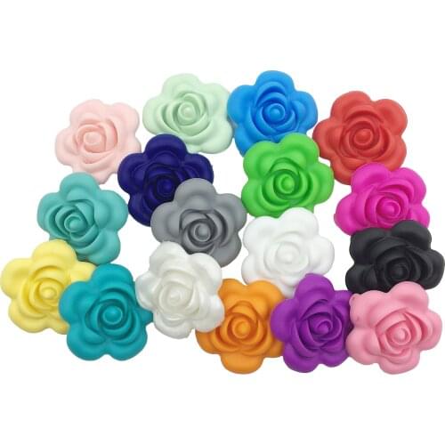 Silicone Flwoer Beads (40mm Rose) Silicon Flower beads Food grade Pendant for teething necklace DIY loose beads Teethers