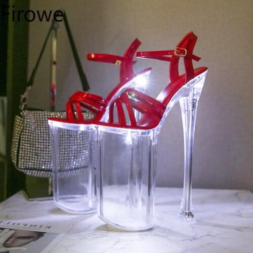 Womens Clear Transparent Platform Luminous High Heel Shoes Nightclub High Heels Car Model Sandals Catwalk Pole Dance Shoes 26cm