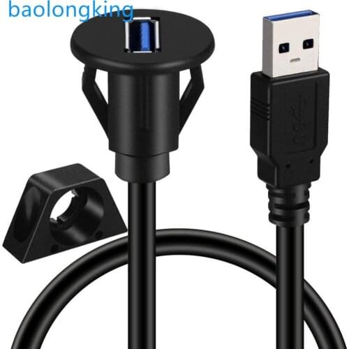 Small USB 3.0 Male to Female AUX Flush Panel Mount Extension Cable for Car Truck Boat Motorcycle Dashboard