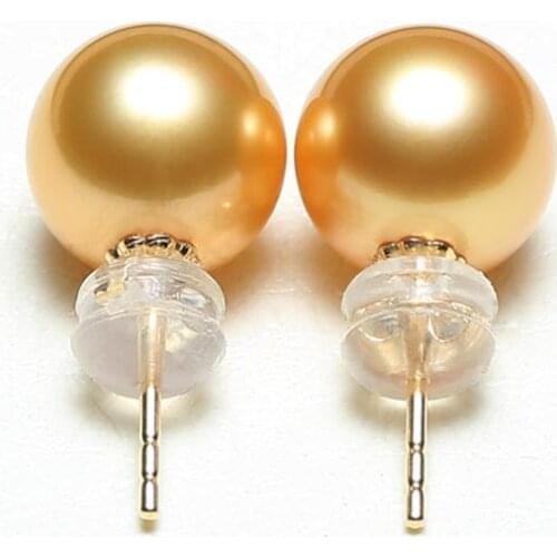 Gorgeous pair of 10-11mm south sea round gold pearl earring 18k
