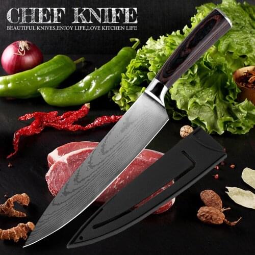 XITUO Kitchen knife Pro Chefs Knife 8 inch Japanese 7CR17 High Carbon Stainless Steel Sanding Laser Damascus Pattern Santoku Kn