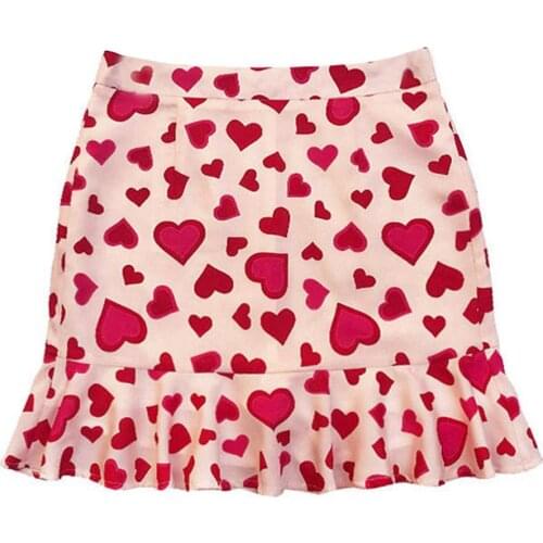 Women Mini Skirt Lady Trendy Y2K Summer High Waist Heart Print Harajuku Skirts Slim Short A-line Party Vacation Female Club Wear