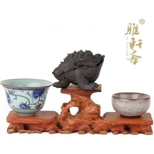 Z jade stone carving rosewood Zhai Gallery base decoration crafts teapot base high and two low