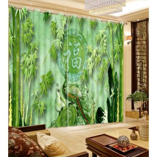 Chinese style Green 3D Window Curtain Home Garden Bedroom Outdoor Indoor Wall Decorations (1whole panel or 2 panels)