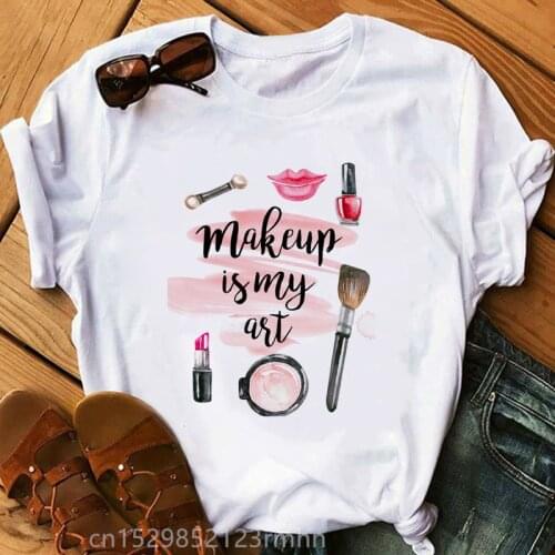 Lipstick lips t shirt graphic tees women Make Up Is My Art letter print t-shirt camiseta mujer tshirt femme streetwear