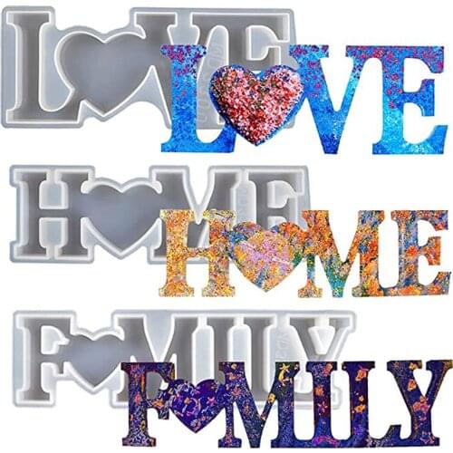 3 Styles HOME LOVE FAMILY Shape Silicone Resin Mould DIY Crystal Letters Resin Mold Handmade Home Decoration Jewelry Making Tool