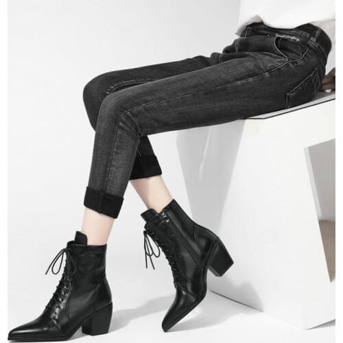 SKLFGXZY Genuine leather Female boots warm black white red Women boots 6.5cm High heels Autumn winter Women shoes Size 34-43