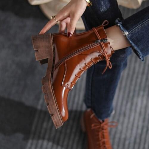 2021 Winter Genuine Leather Women Shoes Round Toe ZIP Women Boots Office Lady Female Boots ANKLE Boots Platform Shoes Grown
