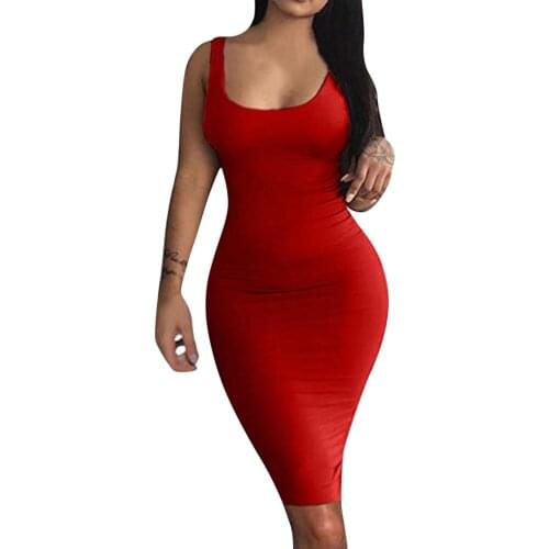 Women Fashion Summer Slim Fit Solid Knee-Length Dress Charming Sleeveless Backless Sheath Dresses Feminino Square Collar Vestido