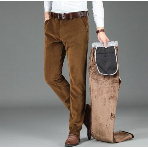 Winter Corduroy Thick Casual Pants Business Fashion High Quality Fleece Warm Stretch Trousers Male Brand Clothing