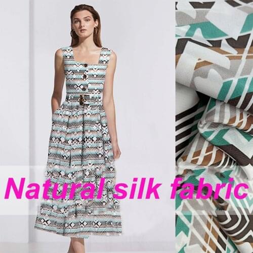 1 Meter Blue Striped Printed Silk Crepe De Chine Fabric Shirt y Mulberry