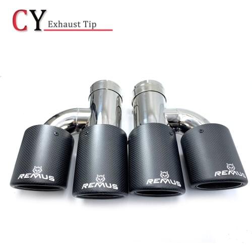 1Pair H Style Universal Dual Matt Carbon Fiber Exhaust Tip Stainless Steel Exhaust Pipe Curly Flange Muffler Tip Tail Pipe