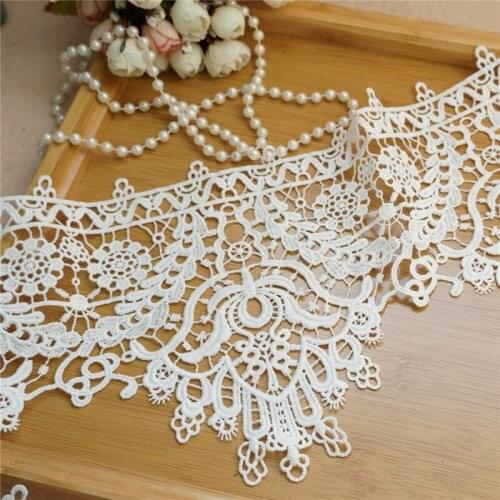 2 Yards Vintage Milk Silk Floral lace Trim Water soluble Hollow lace trim fabric for Sewing Bridal Wedding Dress Hem Crafts