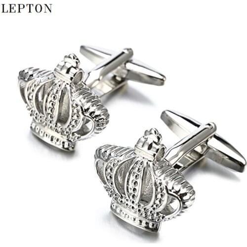 2017 Sale Real Tie Clip Classic Crown Cufflinks Lepton Brand Metal Cuff links For Men Shirt Cuff Cufflink Relojes gemelos