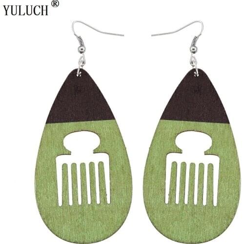 2018 New Design Wooden Earrings Hollow Comb Water Drop Wooden Long Earrings Hook Wooden Earrings For Woman Girls Party