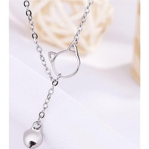 2019 hot sale korean style women statement necklace hollow cat with bell Tibetan sliver necklace best friends gift P112.01