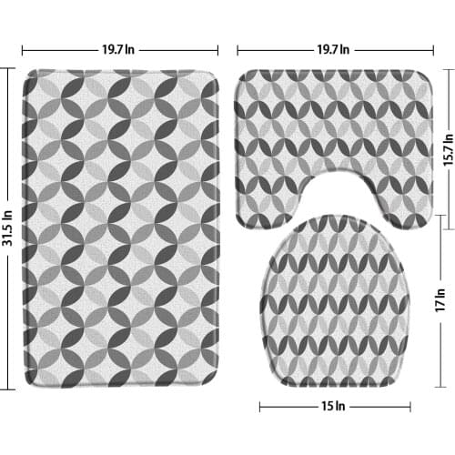 Geometric Patterns Printing Bath Mat Non-Slip 3 Piece Bathroom Set Rugs Washroom Toilet Cover Lid Cushion Sets U-Shaped Pad