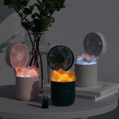 3 in 1 USB Fan Air Humidifier Salt Stone Air Fogger Mini LED Lamp Mist Maker Oil Air Purifier Fan For Home Office