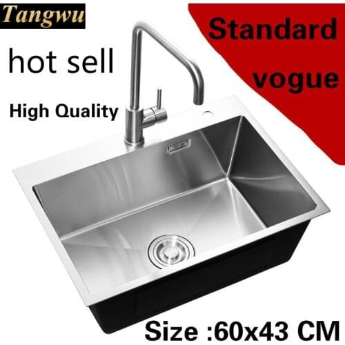 Free shipping Apartment kitchen manual sink single trough high quality vogue 304 stainless steel hot sell 60x43 CM