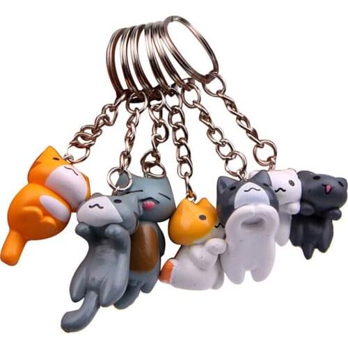 Creativity Cartoon Lucky Cat Key Chain Fashion Mini Size Women Men Cute Kitten Car Keychain Set of 6pcs Couple Bag Pendant Gift