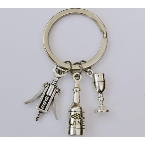 Wine keychain wine glass corkscrew Valentine gift restaurant chef jewelry promotion small gift