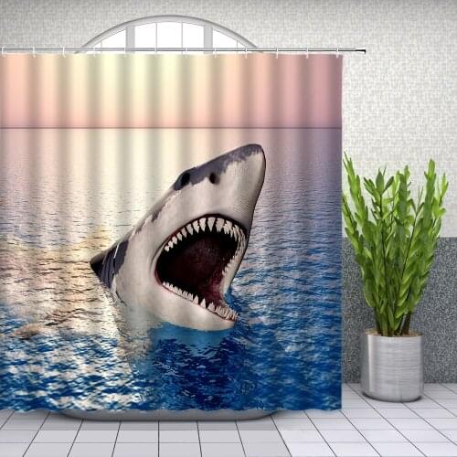 Scary ocean Shark Modern minimalist design Shower Curtains Bathroom Decor Waterproof Polyester Cloth Curtain Set Cheap